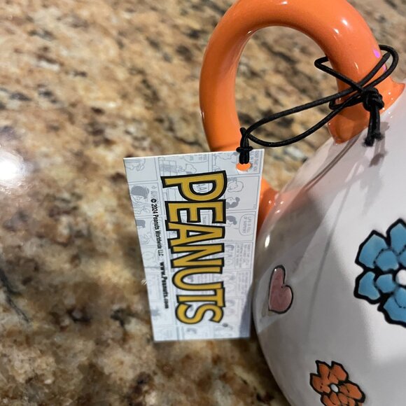 Peanuts Snoopy Stoneware Coffee Mug Printed Floral Orange 20 Oz New with tag! - Picture 3 of 5